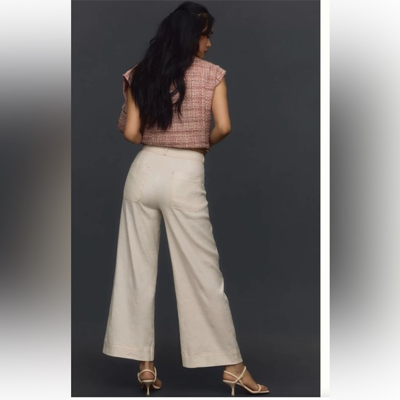 Anthropologie Maeve The Ettie High Rise Crop Wide Leg Pants Linen Blend Size 28 - Picture 2 of 14